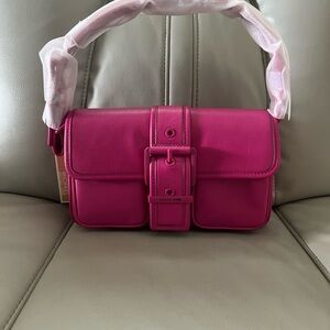 Michael Kors Fuchsia Leather Belt-Front Shoulder Bag